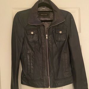 Navy blue leather jacket